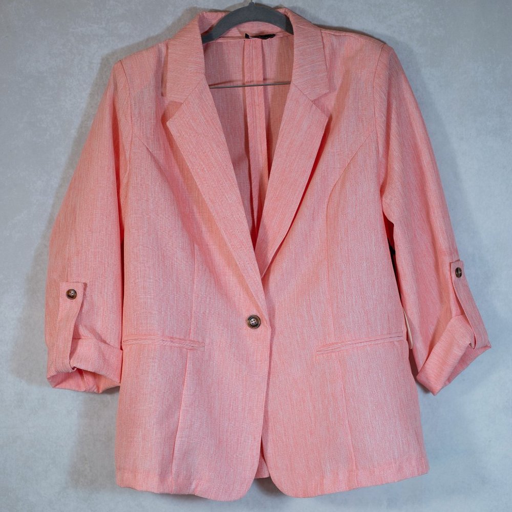 Milk & Honey Lapel Collar Roll Tab Sleeve Blazer Peach Size L